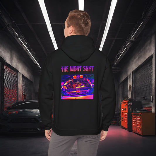 VQ37VHR Single Turbo Synthwave-Premium, Ultra Soft Unisex Hoodie Black Printify by The Night Shift Automotive Apparel