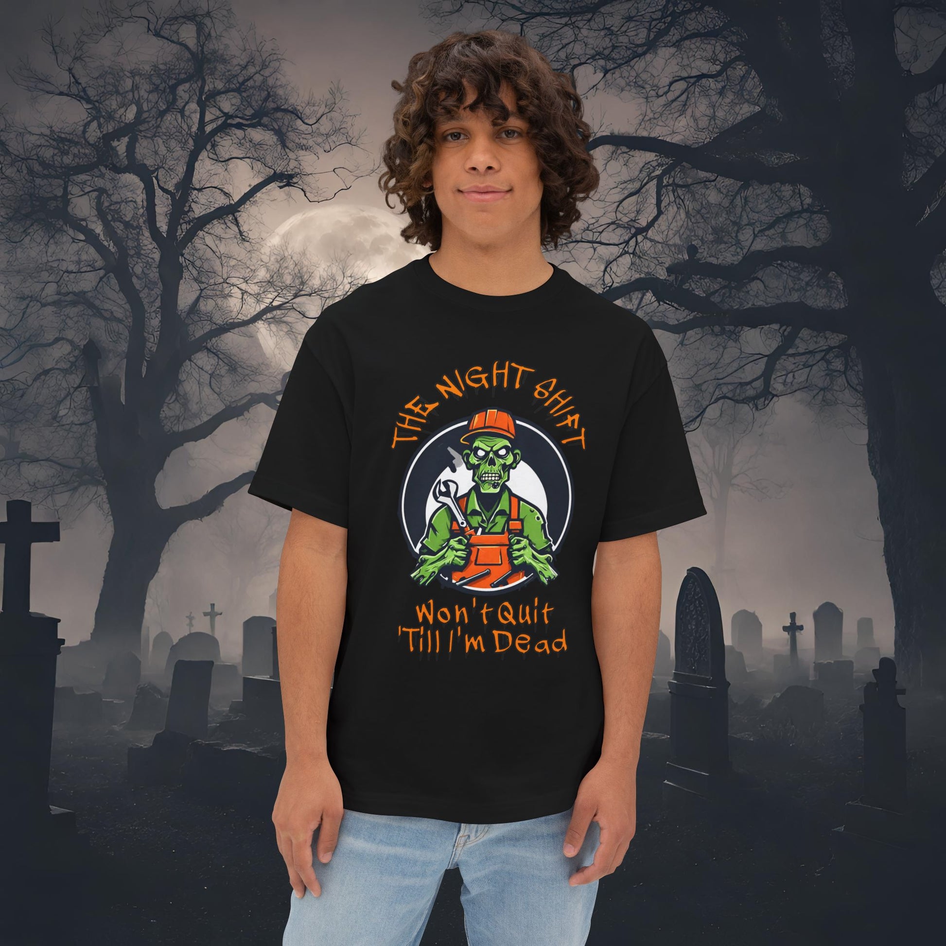 Zombie Mechanic-Premium, Ultra Soft Unisex Oversized Boxy Tee Black Printify by The Night Shift Automotive Apparel