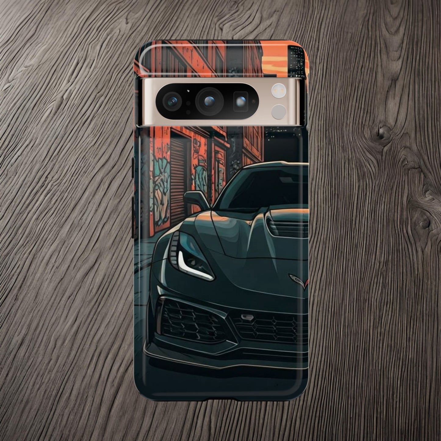 Chevy Corvette C7 Street Life-Dual Layer Ultra Tough Phone Case Google Pixel 8 Pro Glossy Printify by The Night Shift Automotive Apparel