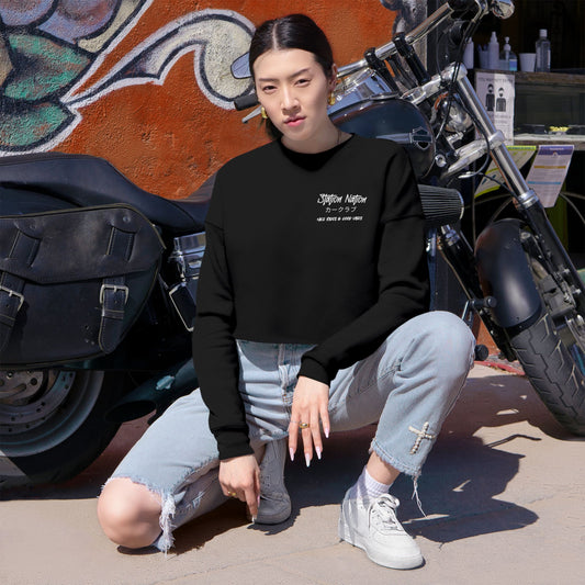Station Nation-Ultra Soft, Premium Women's Crop Sweatshirt Black Printify by The Night Shift Automotive Apparel