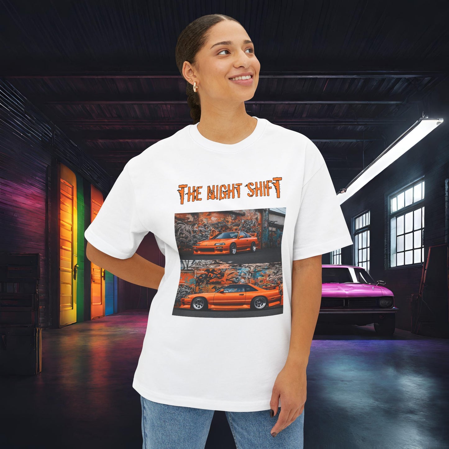 Nissan 240sx Graffiti-Premium, Ultra Soft Unisex Oversized Boxy Tee Printify by The Night Shift Automotive Apparel