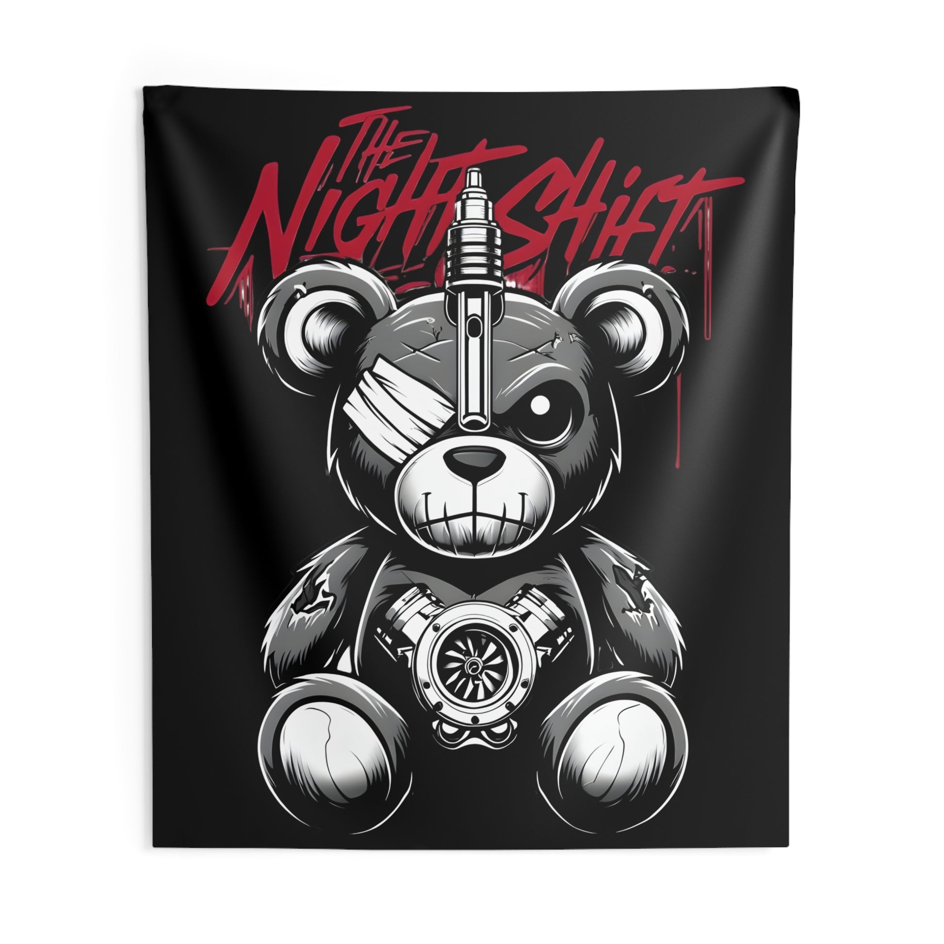 Tattered Teddy Indoor Wall Tapestries - Shop Banner 88" × 104" Printify by The Night Shift Automotive Apparel