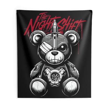 Tattered Teddy Indoor Wall Tapestries - Shop Banner 88" × 104" Printify by The Night Shift Automotive Apparel