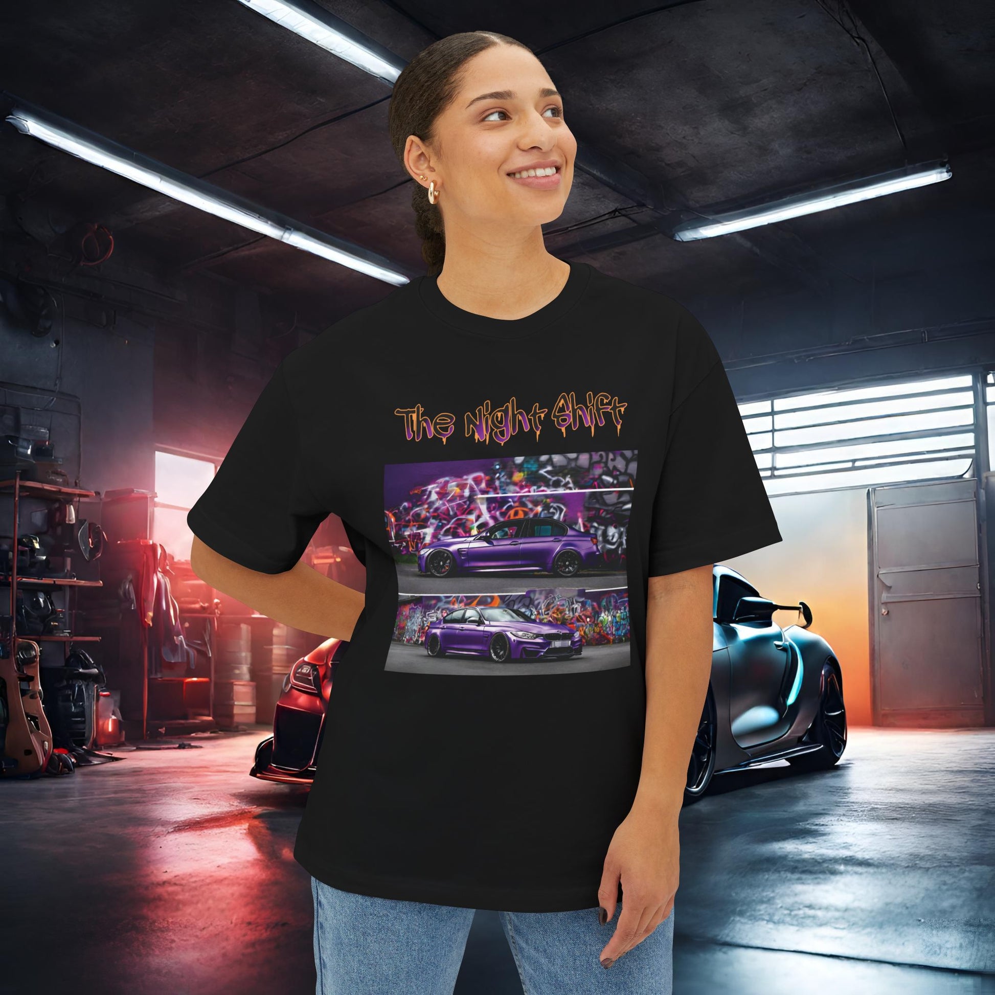 BMW M3 Graffiti-Premium, Ultra Soft Unisex Oversized Boxy Tee Printify by The Night Shift Automotive Apparel
