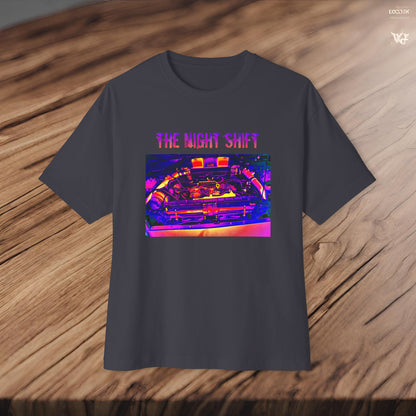 VQ37VHR Single Turbo-Premium, Ultra Soft Synthwave Unisex Oversized Boxy Tee Printify by The Night Shift Automotive Apparel