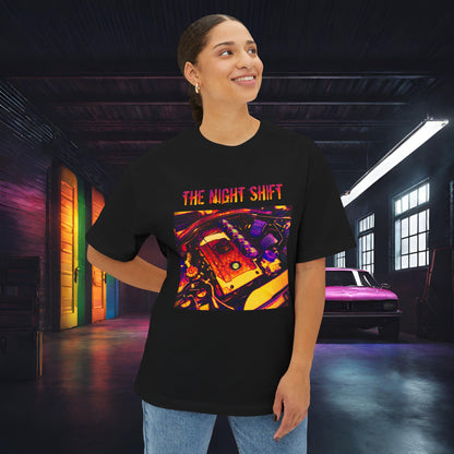 N54 Synthwave Unisex Oversized Boxy Tee Printify by The Night Shift Automotive Apparel