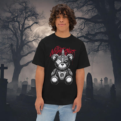 The Night Shift Tattered Teddy-Premium, Ultra Soft Unisex Oversized Boxy Tee Black Printify by The Night Shift Automotive Apparel