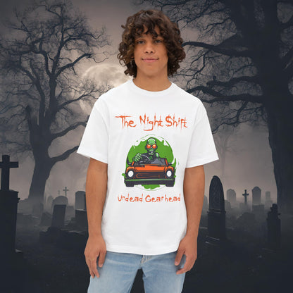 Undead Gearhead Zombie-Premium, Ultra Soft Unisex Oversized Boxy Tee White Printify by The Night Shift Automotive Apparel
