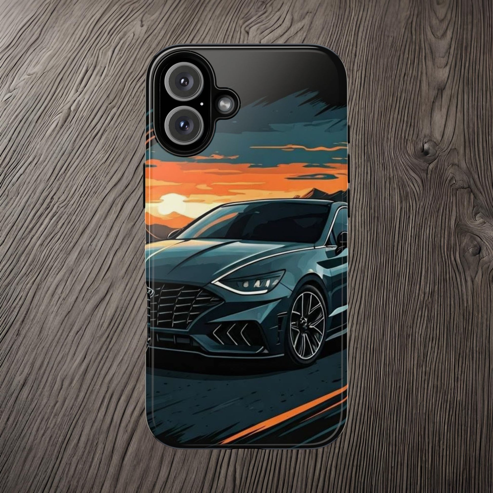 Hyundai Sonata-Sunset Drive-Dual Layer Ultra Tough Phone Case iPhone 16 Plus Glossy Printify by The Night Shift Automotive Apparel