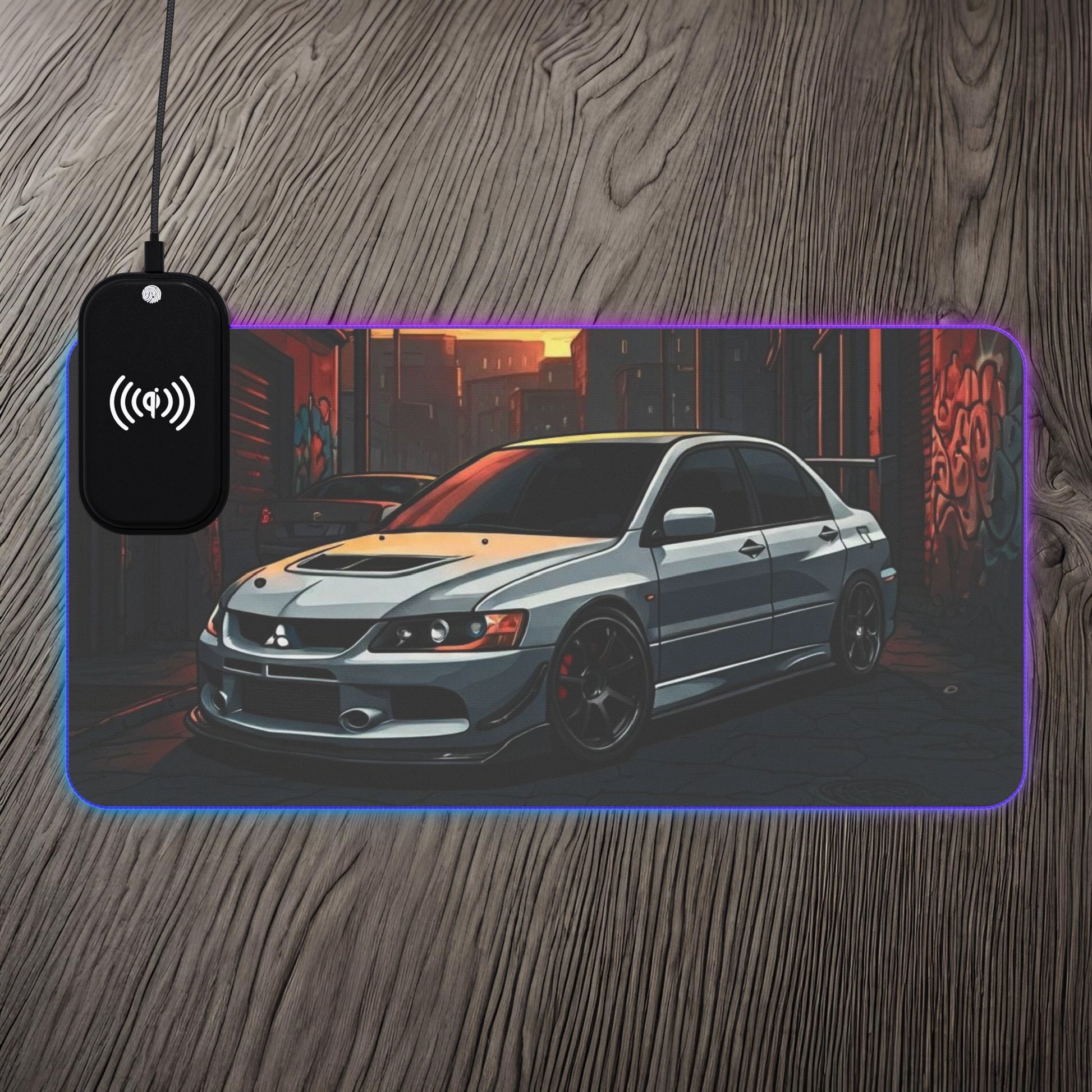Mitsubishi Lancer Evolution IX Street Life-LED Gaming Mouse Pad with Wireless Charging 23.6" × 11.8" Rectangle 15W Printify by The Night Shift Automotive Apparel