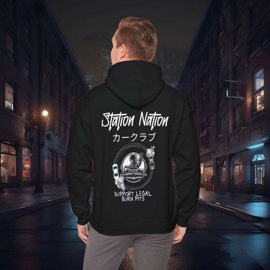 Station Nation-Ultra Soft, Premium Hoodie Black Printify by The Night Shift Automotive Apparel