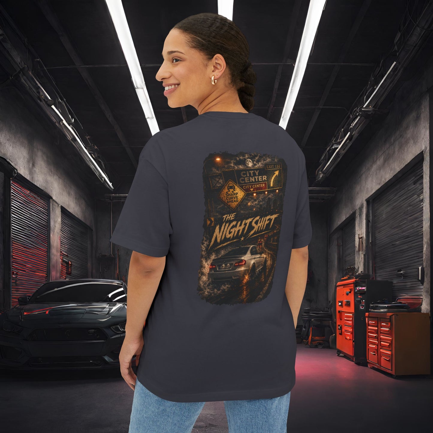 BMW M3 E90 Street Drift-Premium, Ultra Soft Unisex Oversized Boxy Tee Printify by The Night Shift Automotive Apparel