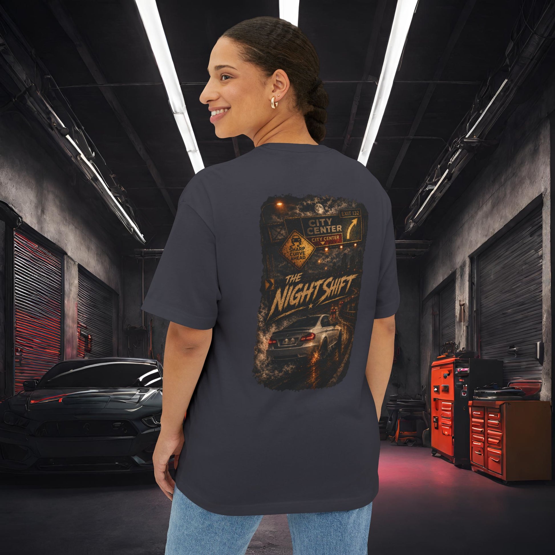 BMW M3 E90 Street Drift-Premium, Ultra Soft Unisex Oversized Boxy Tee Printify by The Night Shift Automotive Apparel