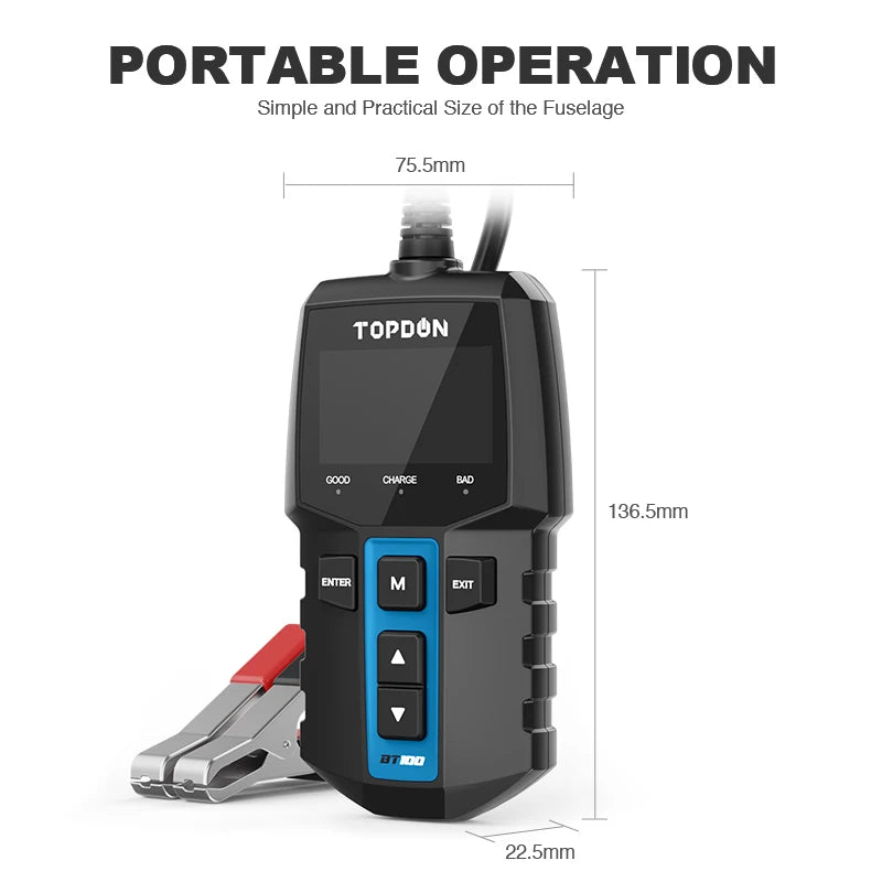 TOPDON BT100 12V Car Battery-Digital Automotive Diagnostic Battery Tester The Night Shift Performance Street Gear by The Night Shift Automotive Apparel
