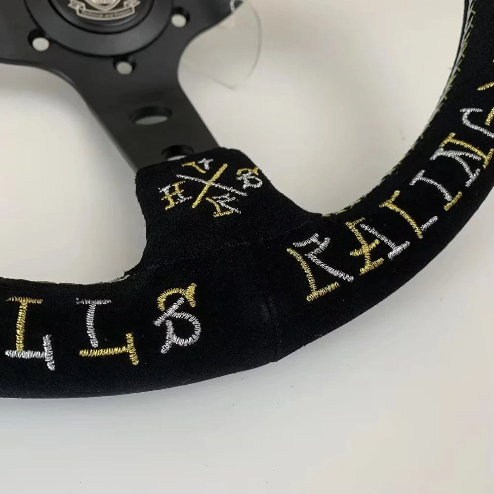 VERTEX SPEED Hells Racing 330mm Suede Embroidered Deep Dish Steering Wheels The Night Shift Performance Street Gear by The Night Shift Automotive Apparel