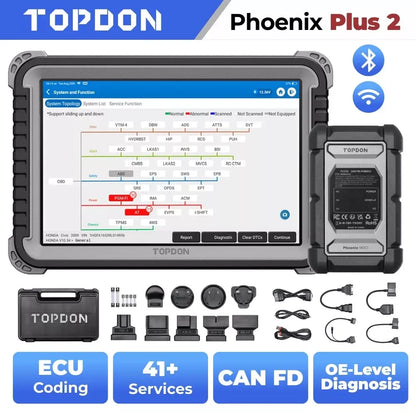 TOPDON Phoenix Plus 2 Automotive OBD2 Diagnostic Scan Tool/ECU Coding/Scan VAG/Bi-Directional Professional Scanner Phoenix Plus 2 Topdon by The Night Shift Automotive Apparel