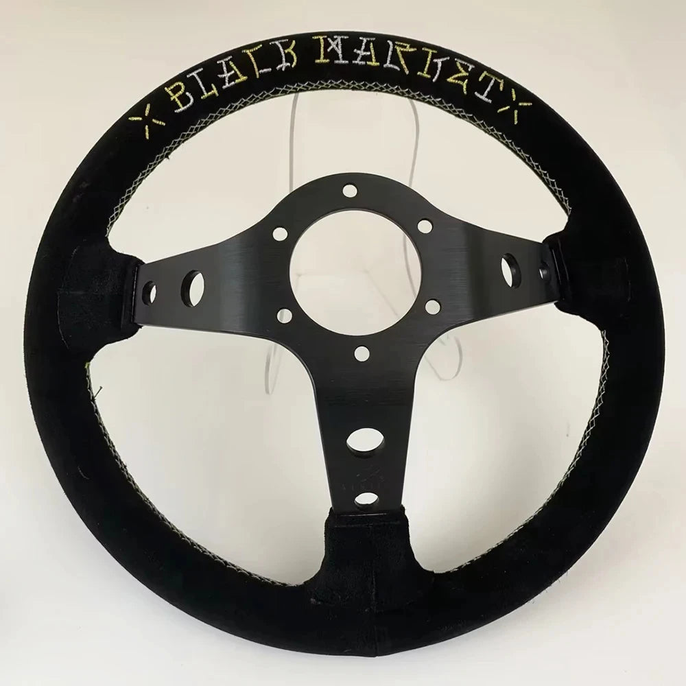 VERTEX SPEED Hells Racing 330mm Suede Embroidered Deep Dish Steering Wheels The Night Shift Performance Street Gear by The Night Shift Automotive Apparel