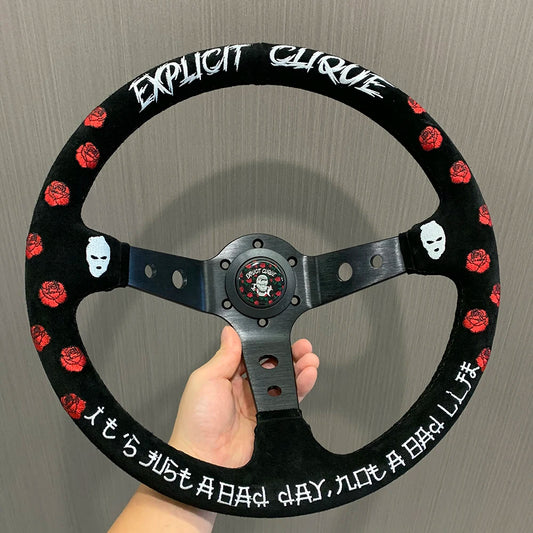 Explicit Clique 350mm Steering Wheel Suede Leather The Night Shift Performance Street Gear by The Night Shift Automotive Apparel