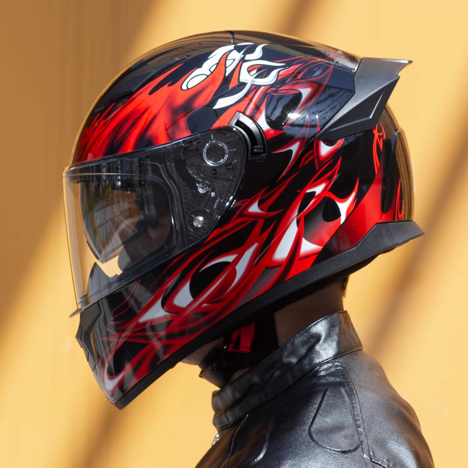 Crown Racing Full Face Motorcycle Helmet With Built in Sun Visor and Clear Outer Visor The Night Shift Performance Street Gear by The Night Shift Automotive Apparel