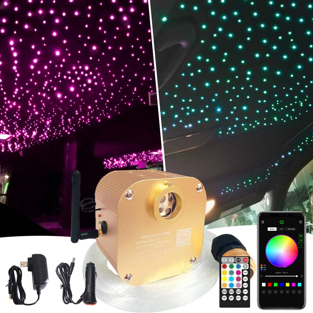 Starlight Headliner Kit-16W Fiber Optic Ceiling Light, RGBW Music+App+Remote Control for Home&Car The Night Shift Performance Street Gear by The Night Shift Automotive Apparel