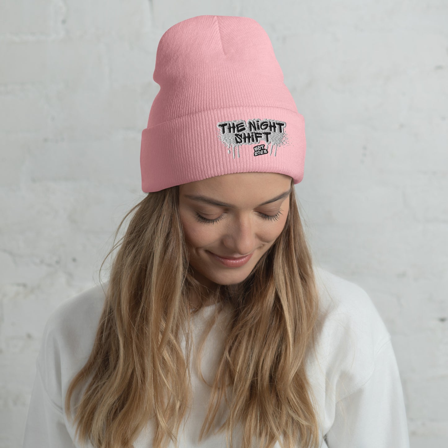 The Night Shift-Embroidered Cuffed Beanie Baby Pink The Night Shift Performance Street Gear by The Night Shift Automotive Apparel