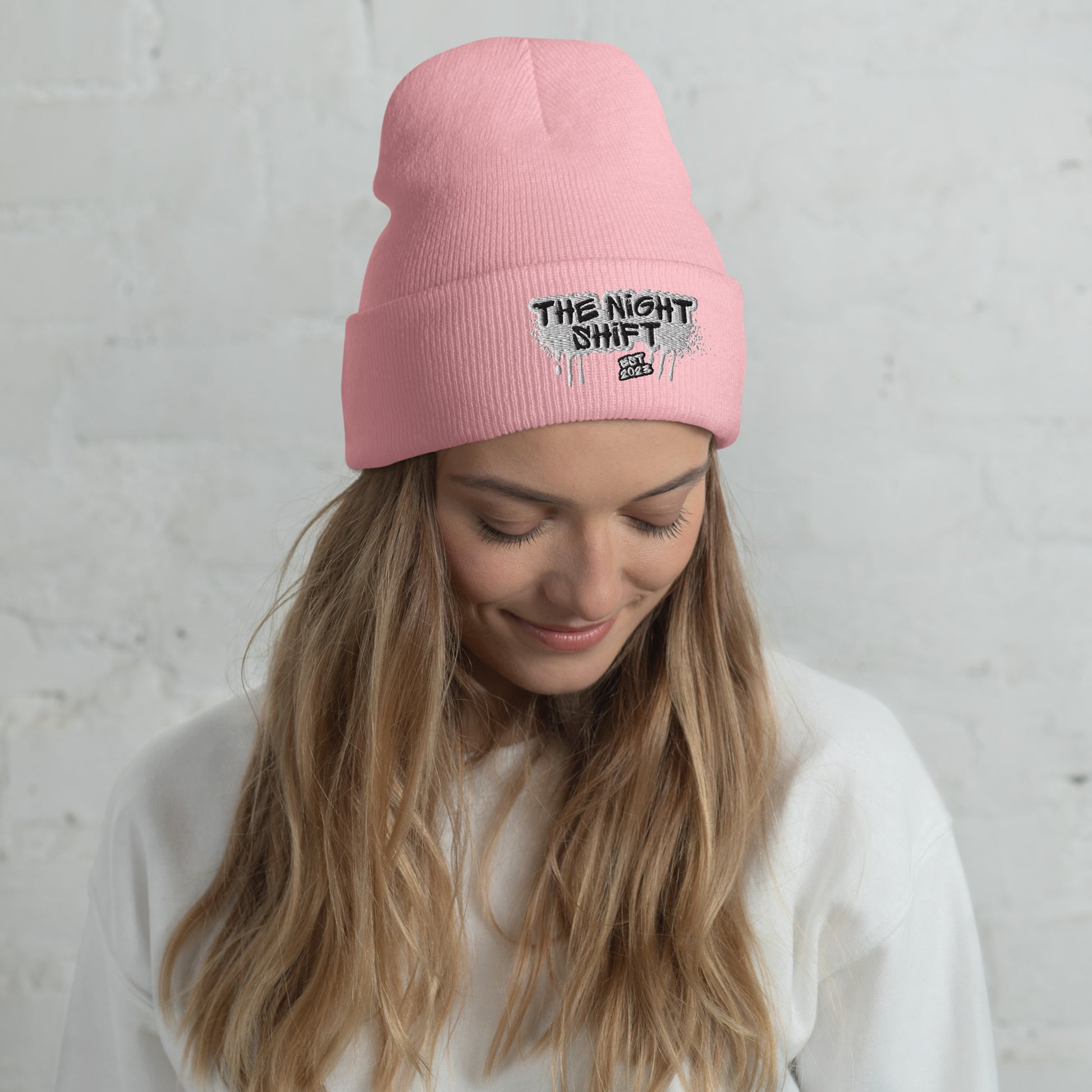 The Night Shift-Embroidered Cuffed Beanie Baby Pink The Night Shift Performance Street Gear by The Night Shift Automotive Apparel