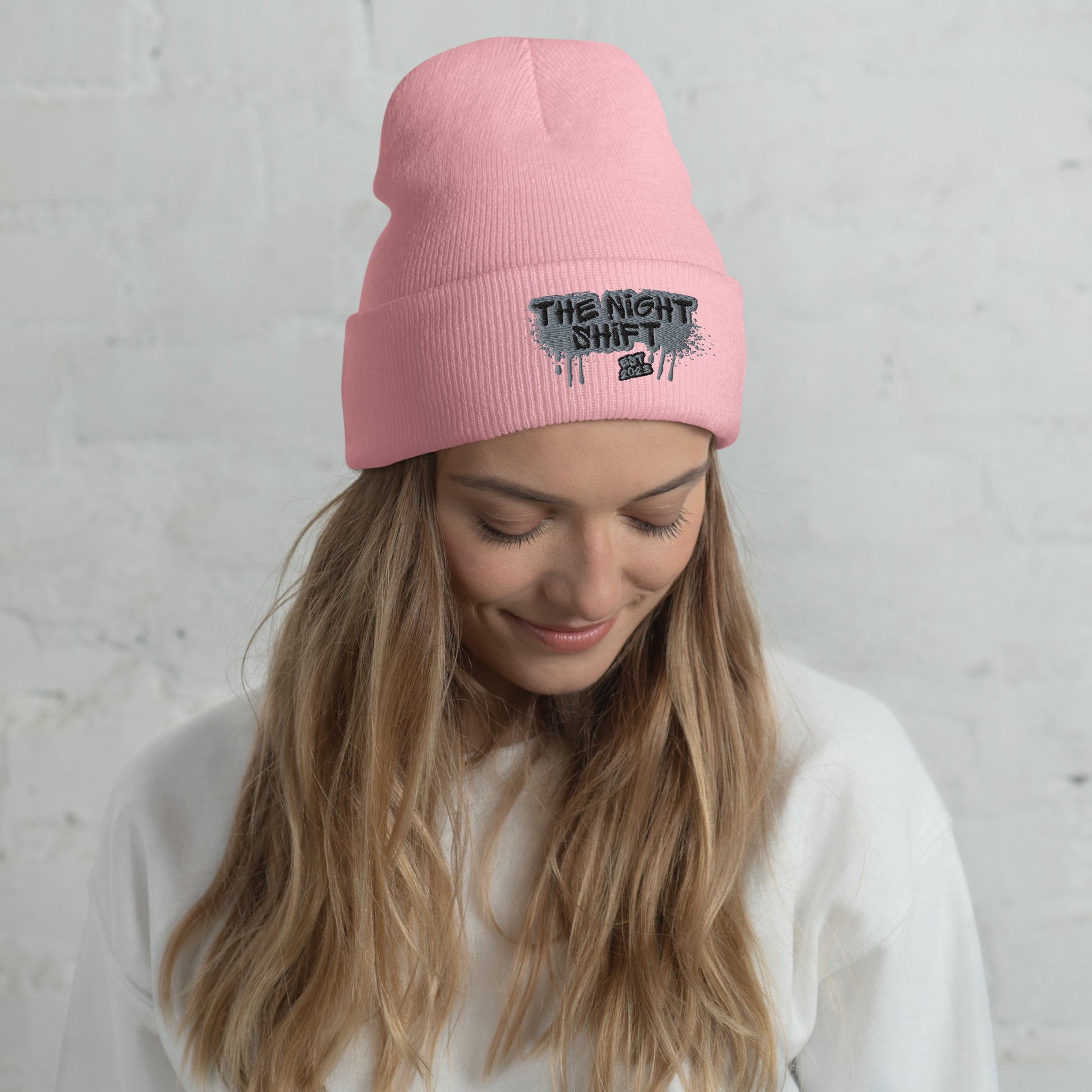 The Night Shift-Embroidered Cuffed Beanie Baby Pink The Night Shift Performance Street Gear by The Night Shift Automotive Apparel
