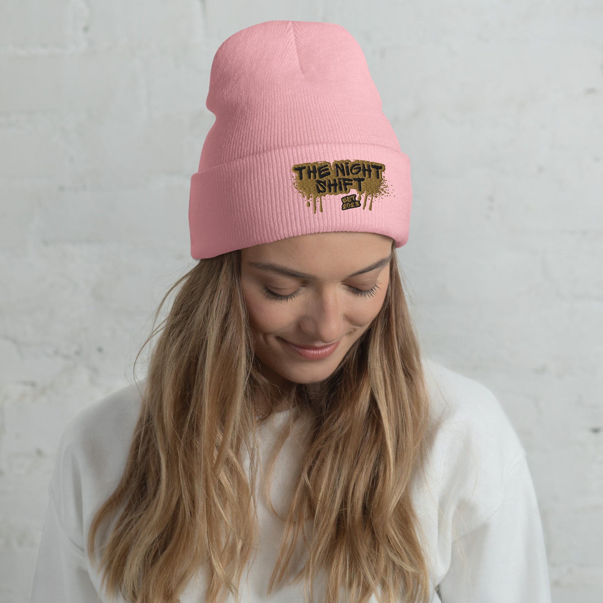 The Night Shift-Embroidered Cuffed Beanie Baby Pink The Night Shift Performance Street Gear by The Night Shift Automotive Apparel