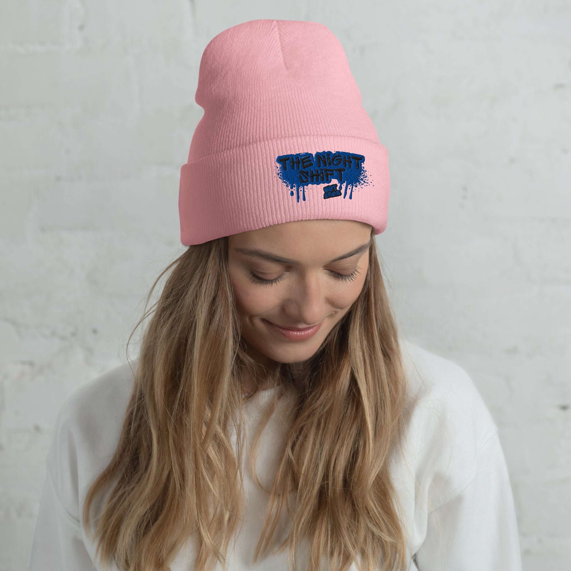 The Night Shift-Embroidered Cuffed Beanie Baby Pink The Night Shift Performance Street Gear by The Night Shift Automotive Apparel