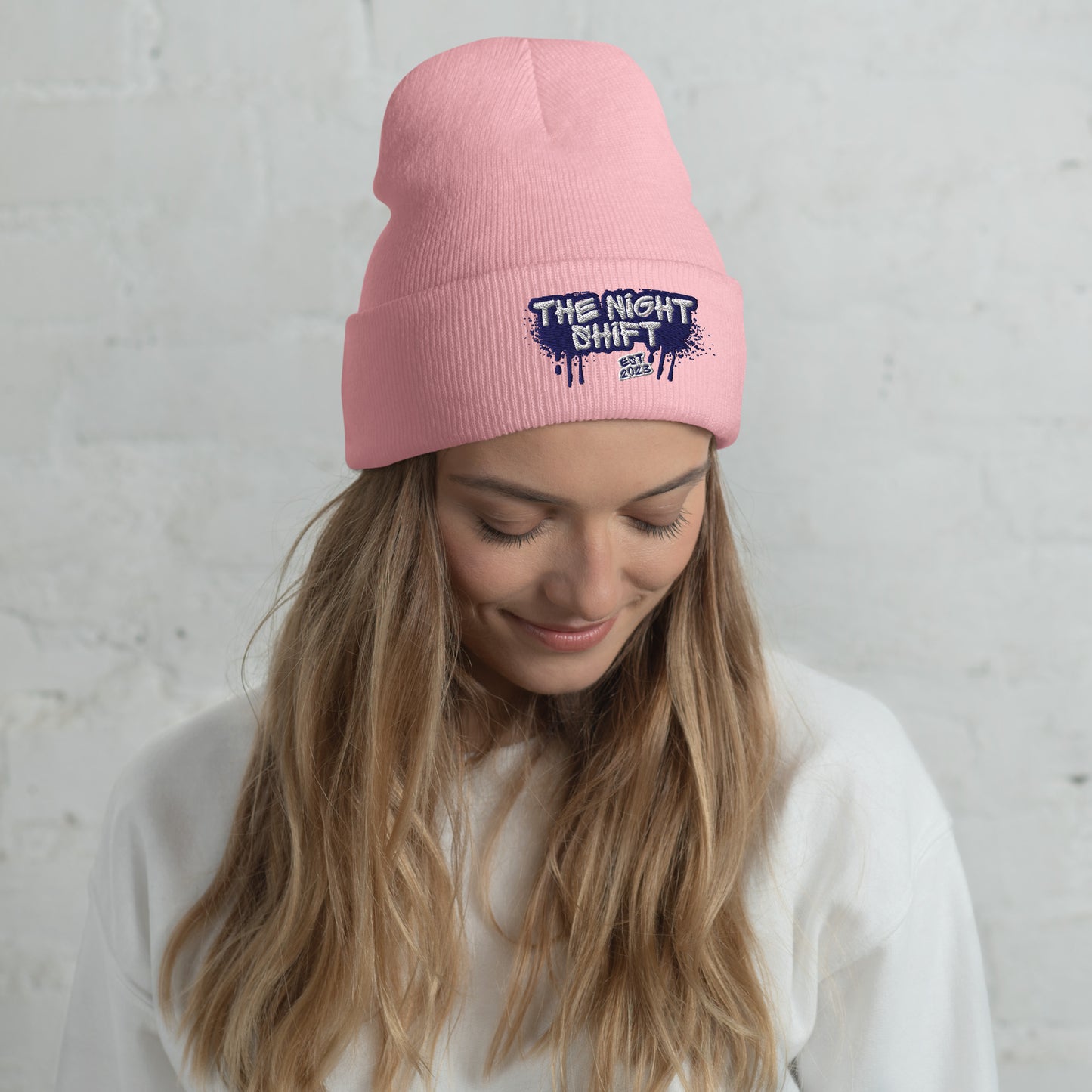The Night Shift-Embroidered Cuffed Beanie Baby Pink The Night Shift Performance Street Gear by The Night Shift Automotive Apparel