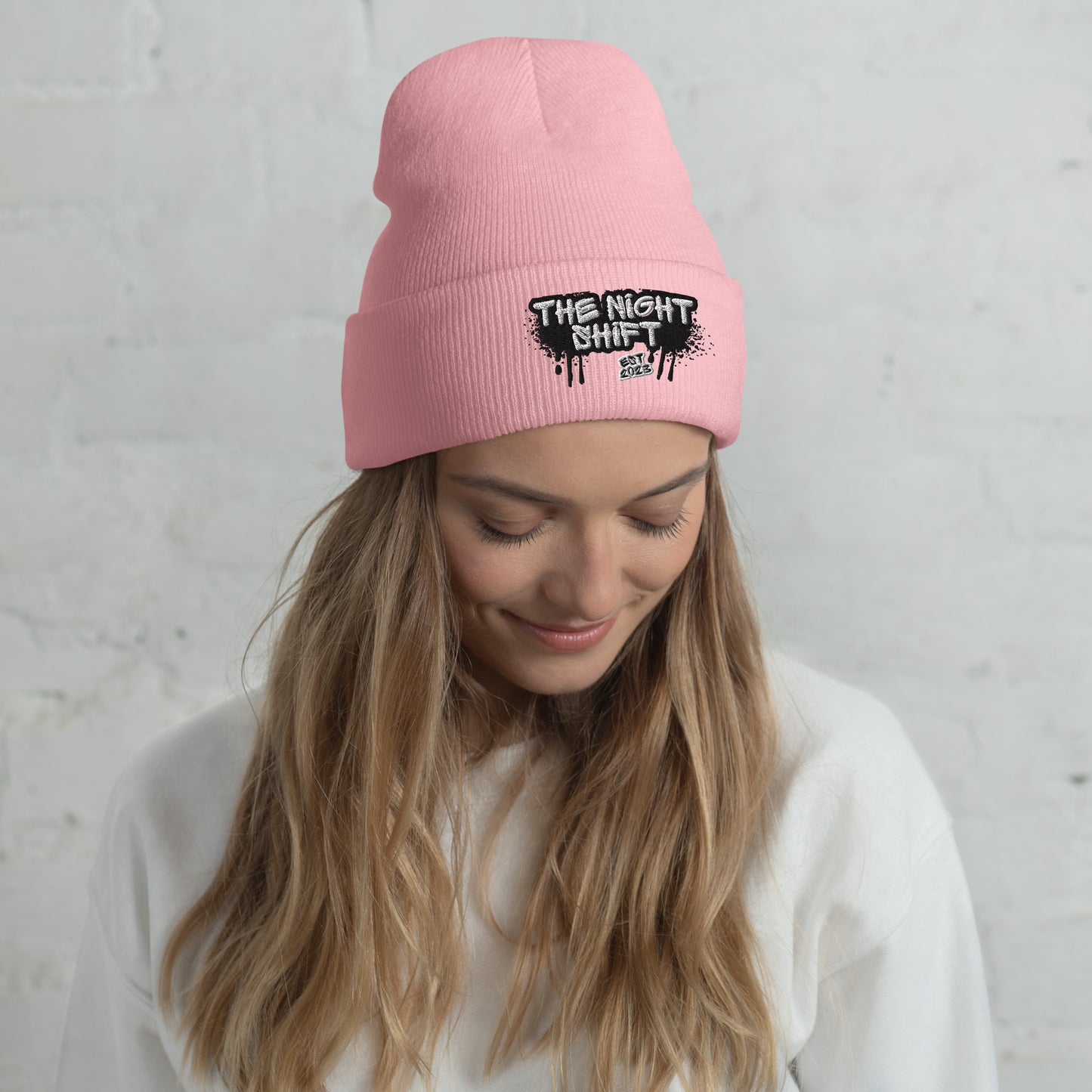 The Night Shift-Embroidered Cuffed Beanie Baby Pink The Night Shift Performance Street Gear by The Night Shift Automotive Apparel