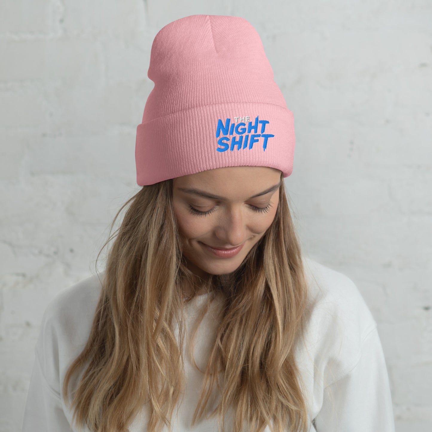 The Night Shift-Embroidered Cuffed Beanie Baby Pink The Night Shift Performance Street Gear by The Night Shift Automotive Apparel