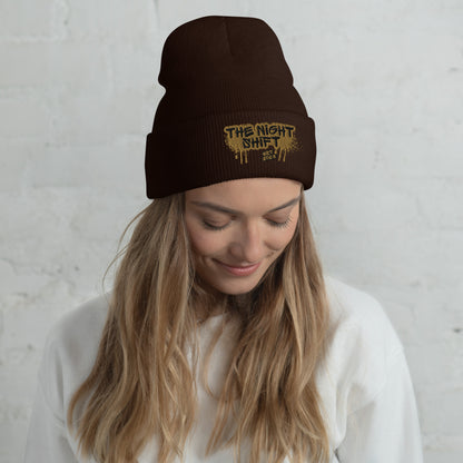 The Night Shift-Embroidered Cuffed Beanie Brown The Night Shift Performance Street Gear by The Night Shift Automotive Apparel