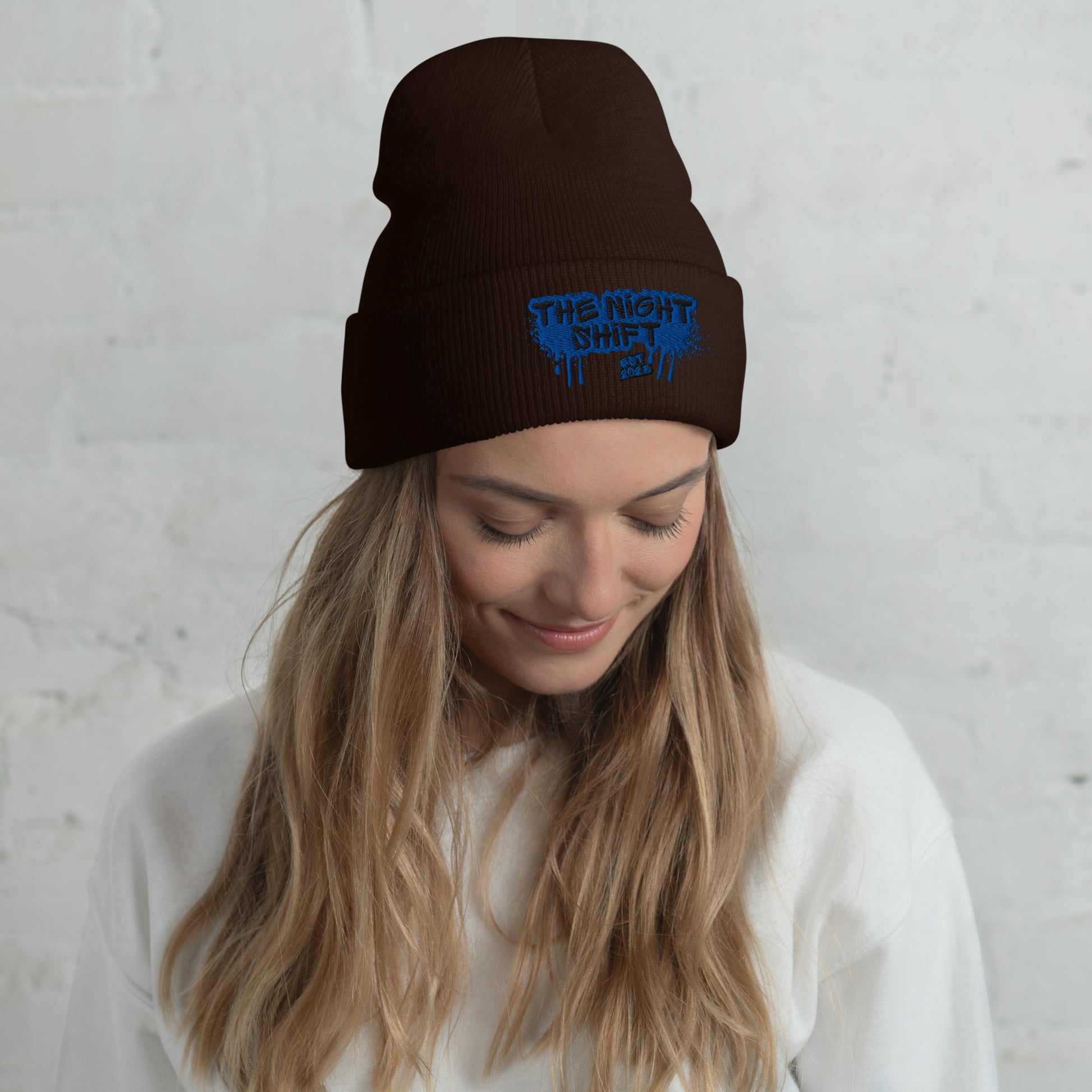 The Night Shift-Embroidered Cuffed Beanie Brown The Night Shift Performance Street Gear by The Night Shift Automotive Apparel