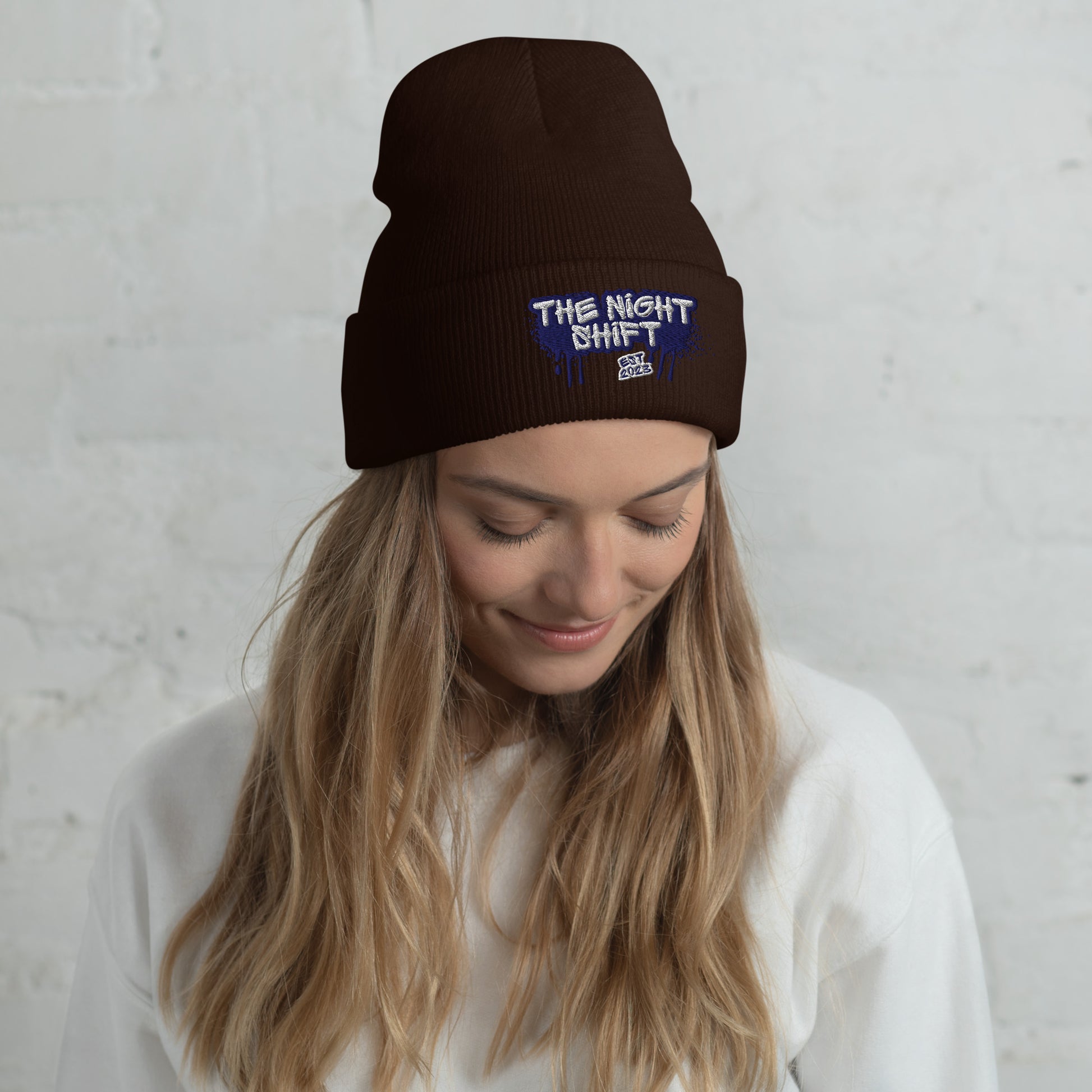 The Night Shift-Embroidered Cuffed Beanie Brown The Night Shift Performance Street Gear by The Night Shift Automotive Apparel