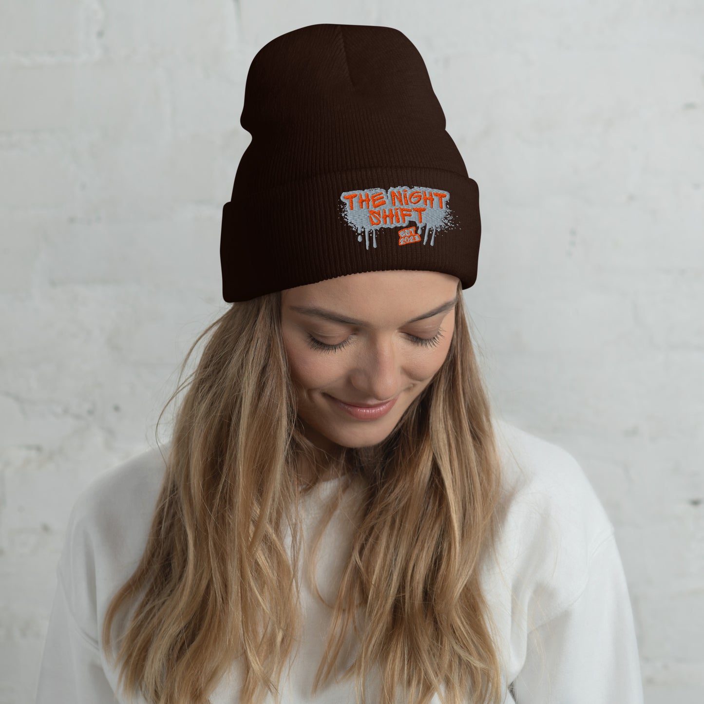 The Night Shift-Embroidered Cuffed Beanie Brown The Night Shift Performance Street Gear by The Night Shift Automotive Apparel