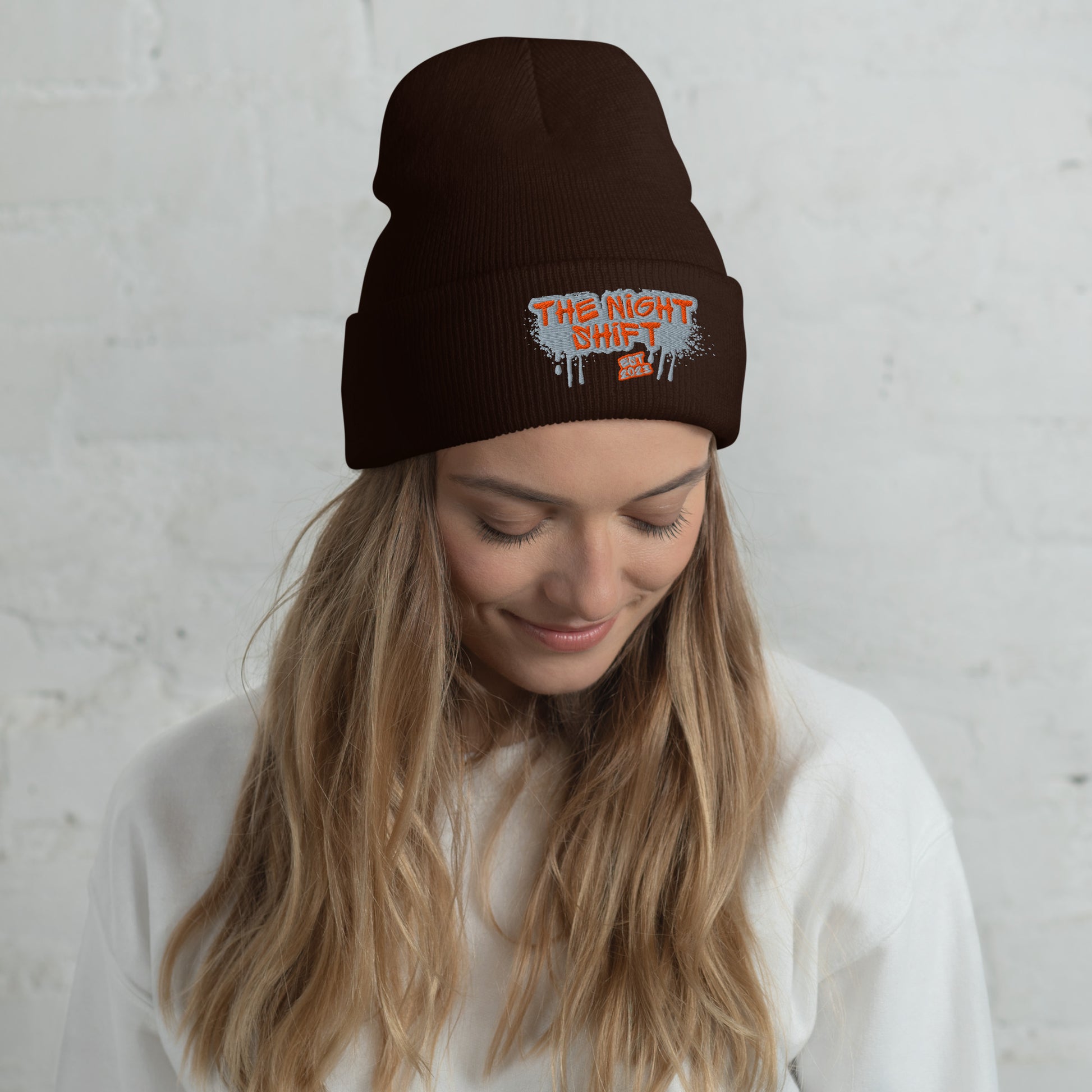 The Night Shift-Embroidered Cuffed Beanie Brown The Night Shift Performance Street Gear by The Night Shift Automotive Apparel