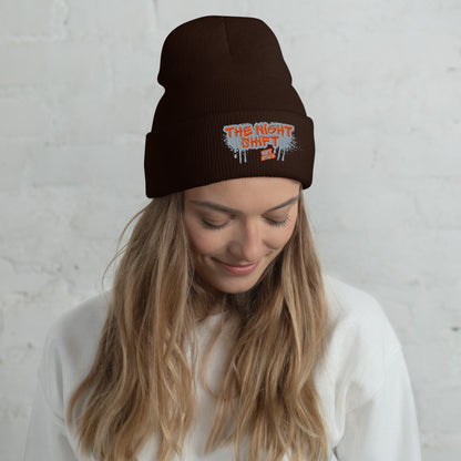 The Night Shift-Embroidered Cuffed Beanie Brown The Night Shift Performance Street Gear by The Night Shift Automotive Apparel