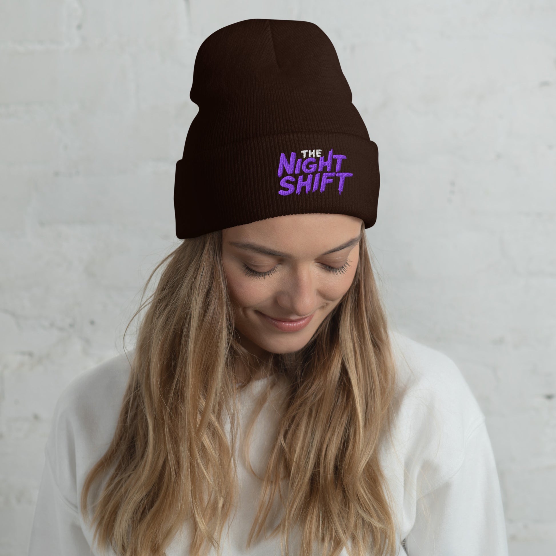The Night Shift-Embroidered Cuffed Beanie Brown The Night Shift Performance Street Gear by The Night Shift Automotive Apparel