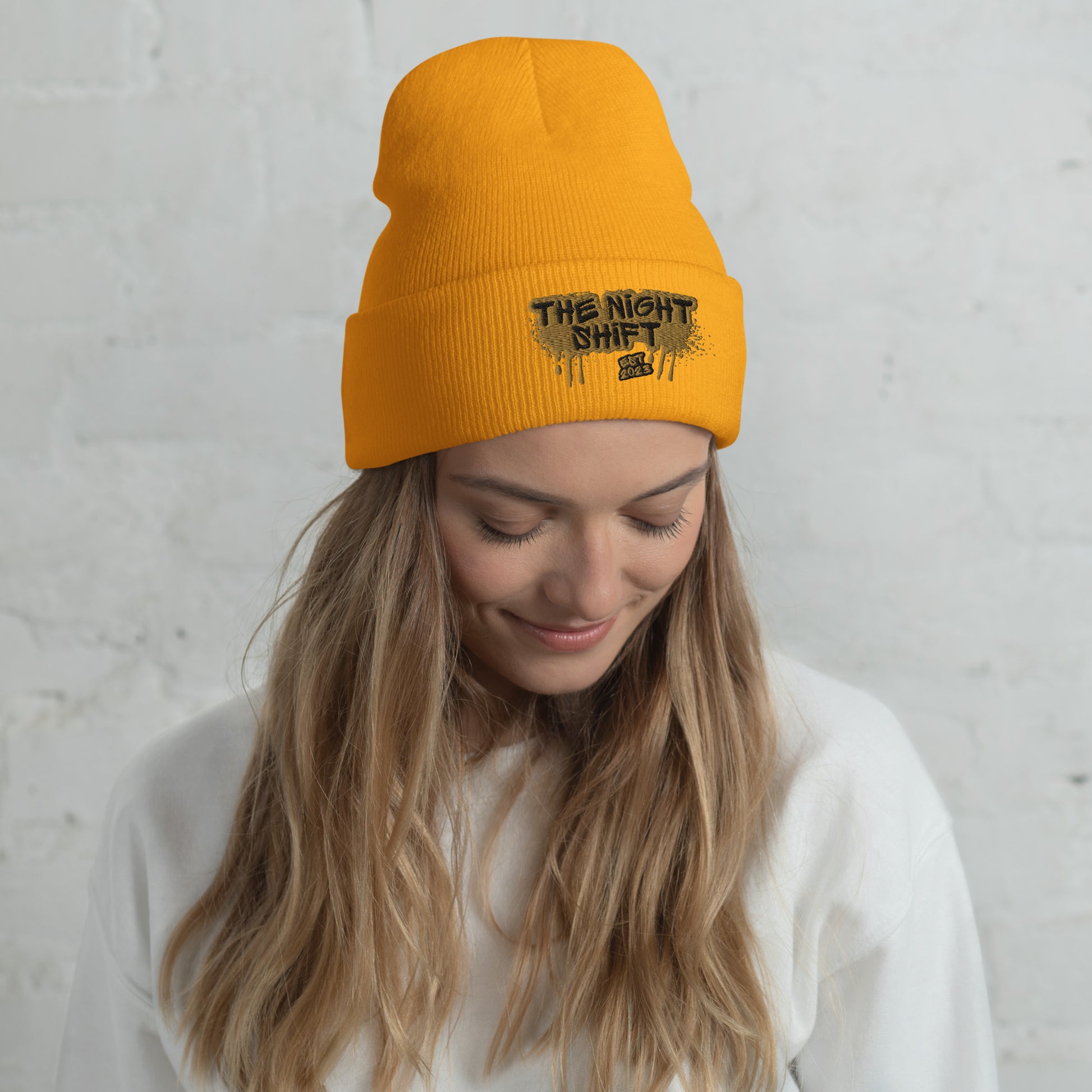 The Night Shift-Embroidered Cuffed Beanie Gold The Night Shift Performance Street Gear by The Night Shift Automotive Apparel