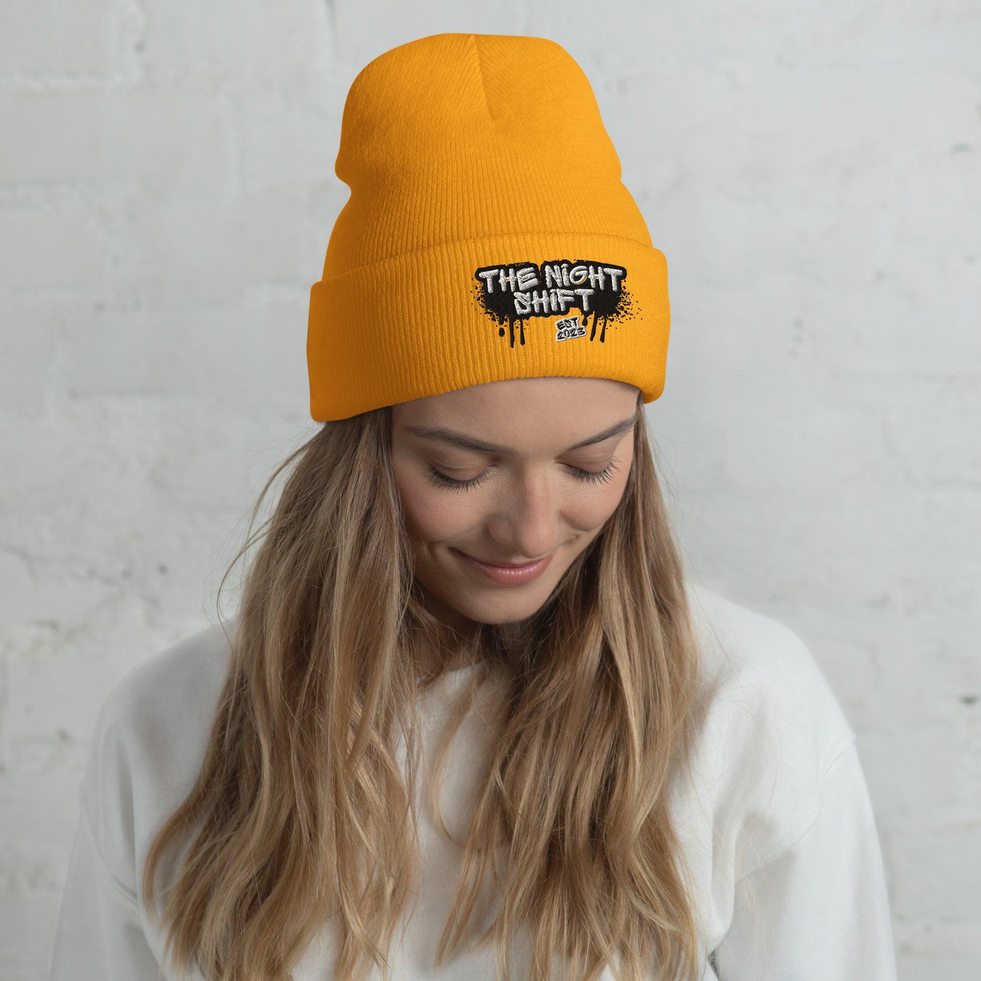 The Night Shift-Embroidered Cuffed Beanie Gold The Night Shift Performance Street Gear by The Night Shift Automotive Apparel