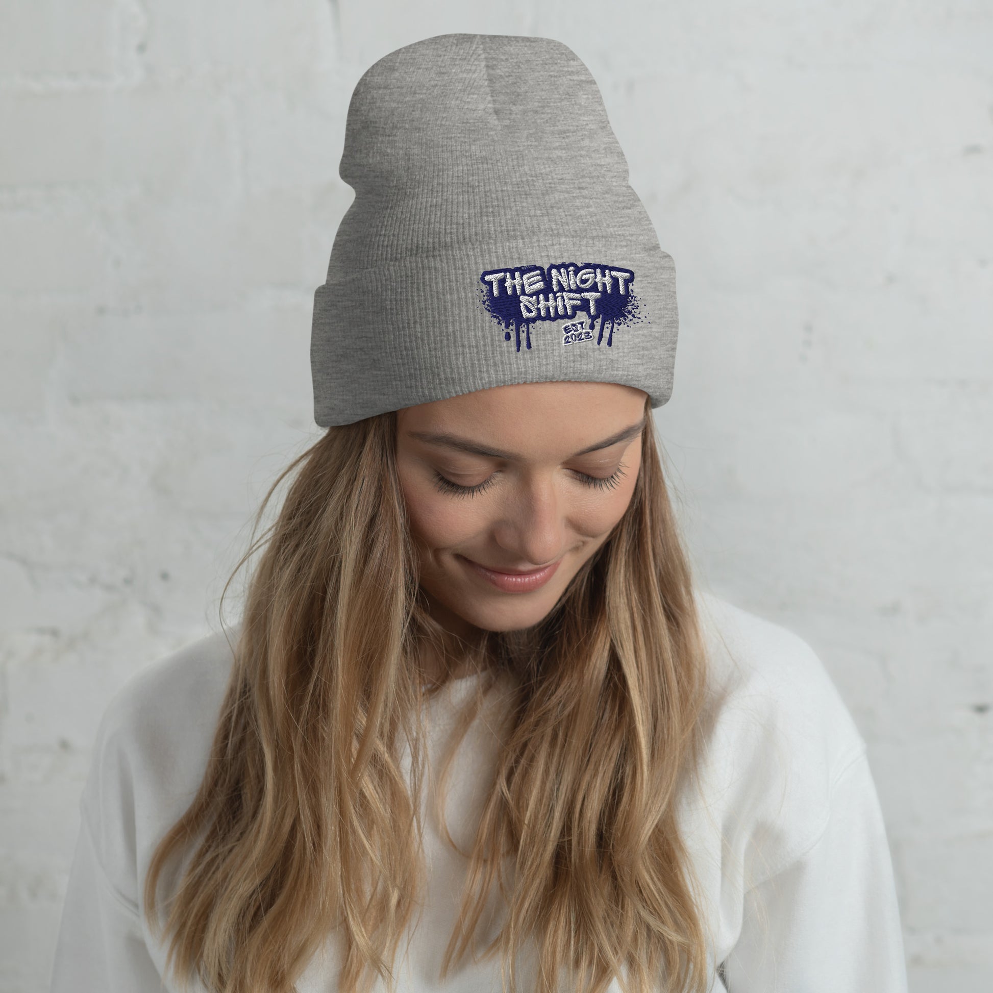 The Night Shift-Embroidered Cuffed Beanie Heather Grey The Night Shift Performance Street Gear by The Night Shift Automotive Apparel