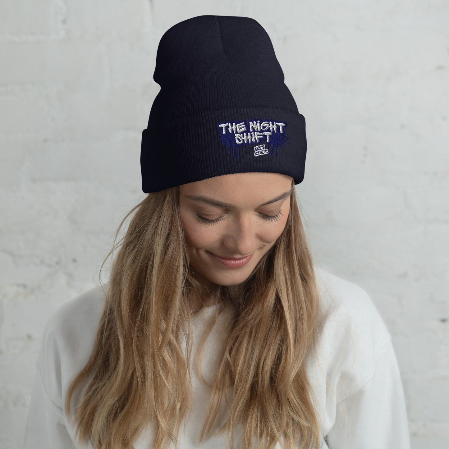 The Night Shift-Embroidered Cuffed Beanie Navy The Night Shift Performance Street Gear by The Night Shift Automotive Apparel