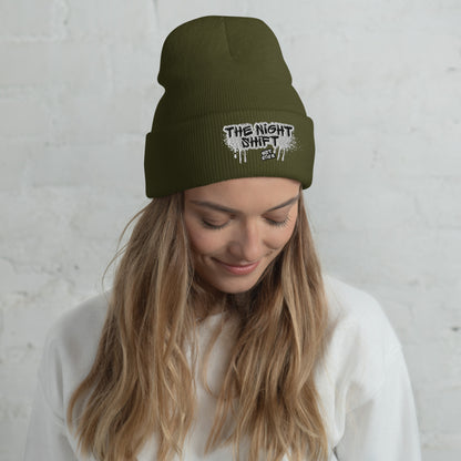 The Night Shift-Embroidered Cuffed Beanie Olive The Night Shift Performance Street Gear by The Night Shift Automotive Apparel