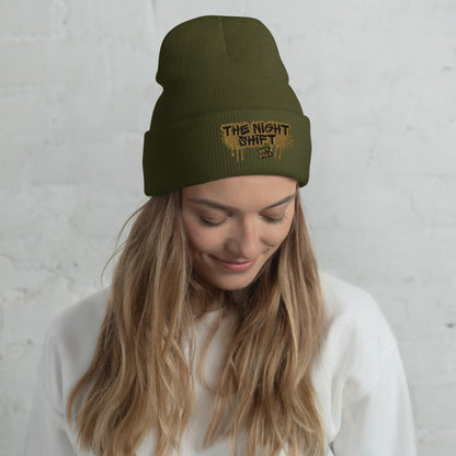 The Night Shift-Embroidered Cuffed Beanie Olive The Night Shift Performance Street Gear by The Night Shift Automotive Apparel