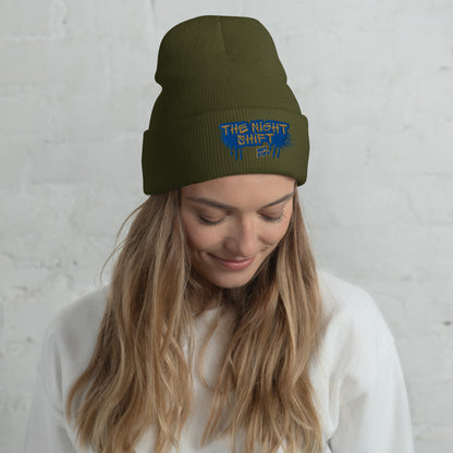 The Night Shift-Embroidered Cuffed Beanie Olive The Night Shift Performance Street Gear by The Night Shift Automotive Apparel