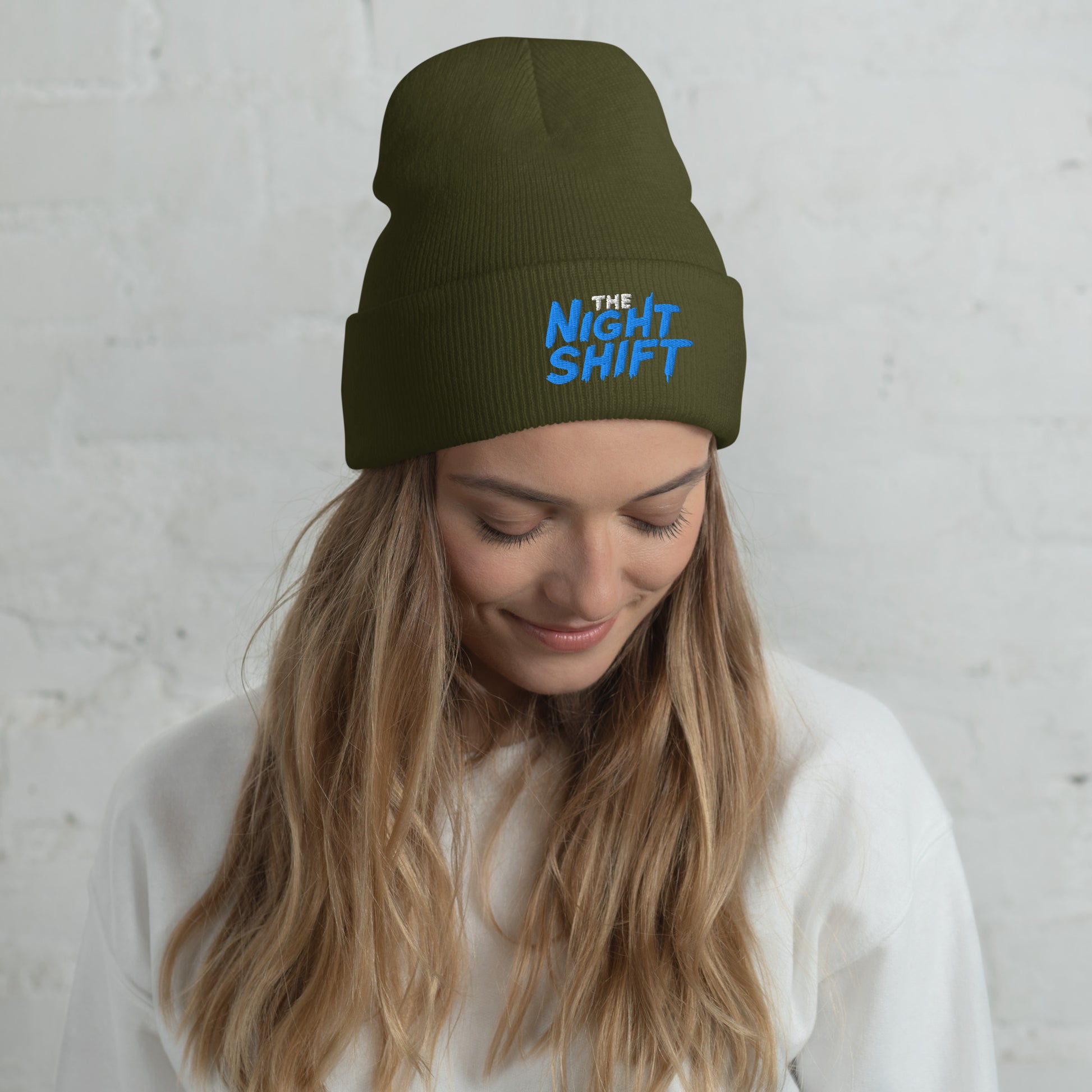 The Night Shift-Embroidered Cuffed Beanie Olive The Night Shift Performance Street Gear by The Night Shift Automotive Apparel