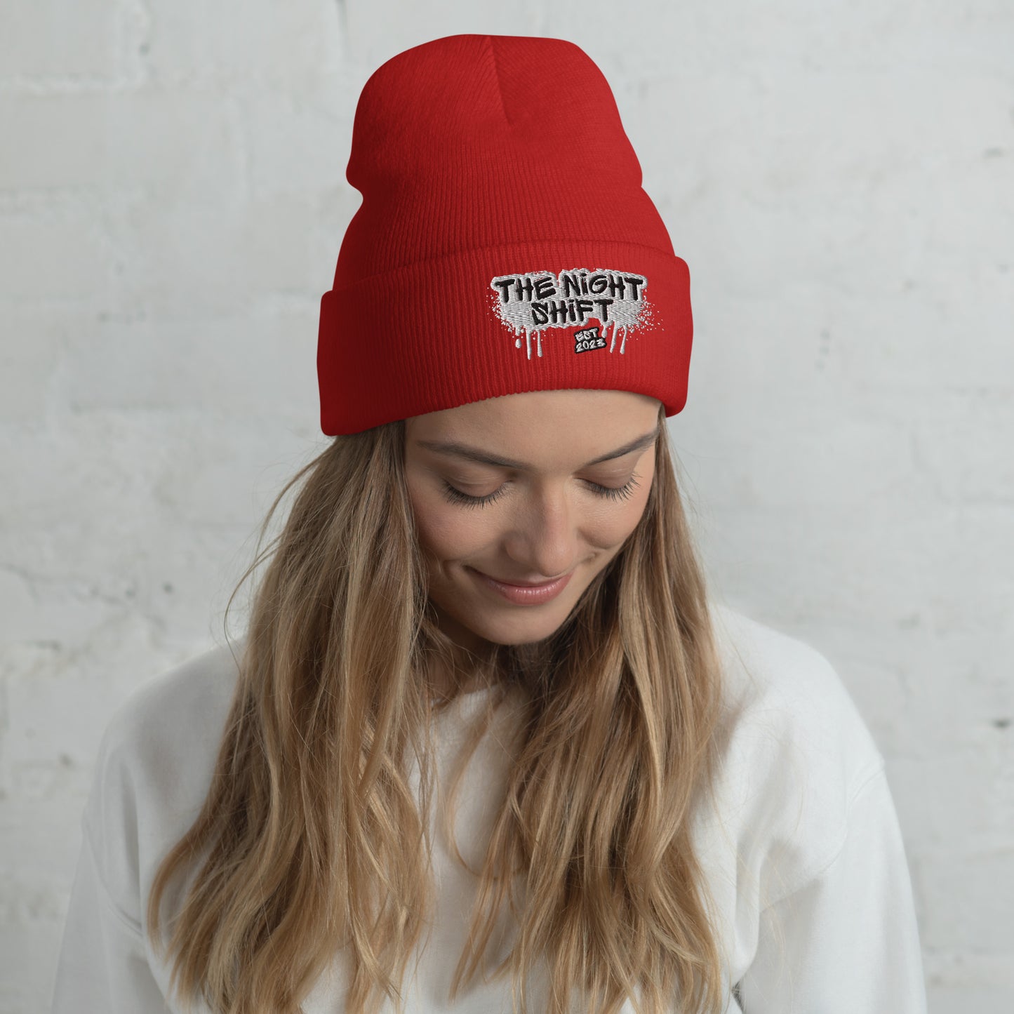 The Night Shift-Embroidered Cuffed Beanie Red The Night Shift Performance Street Gear by The Night Shift Automotive Apparel