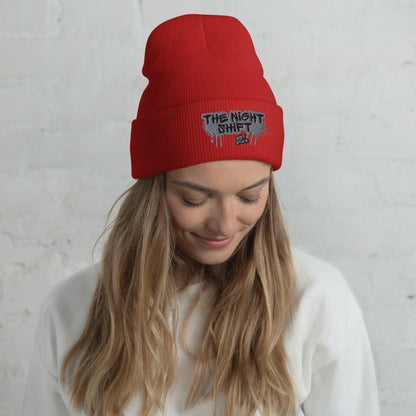 The Night Shift-Embroidered Cuffed Beanie Red The Night Shift Performance Street Gear by The Night Shift Automotive Apparel