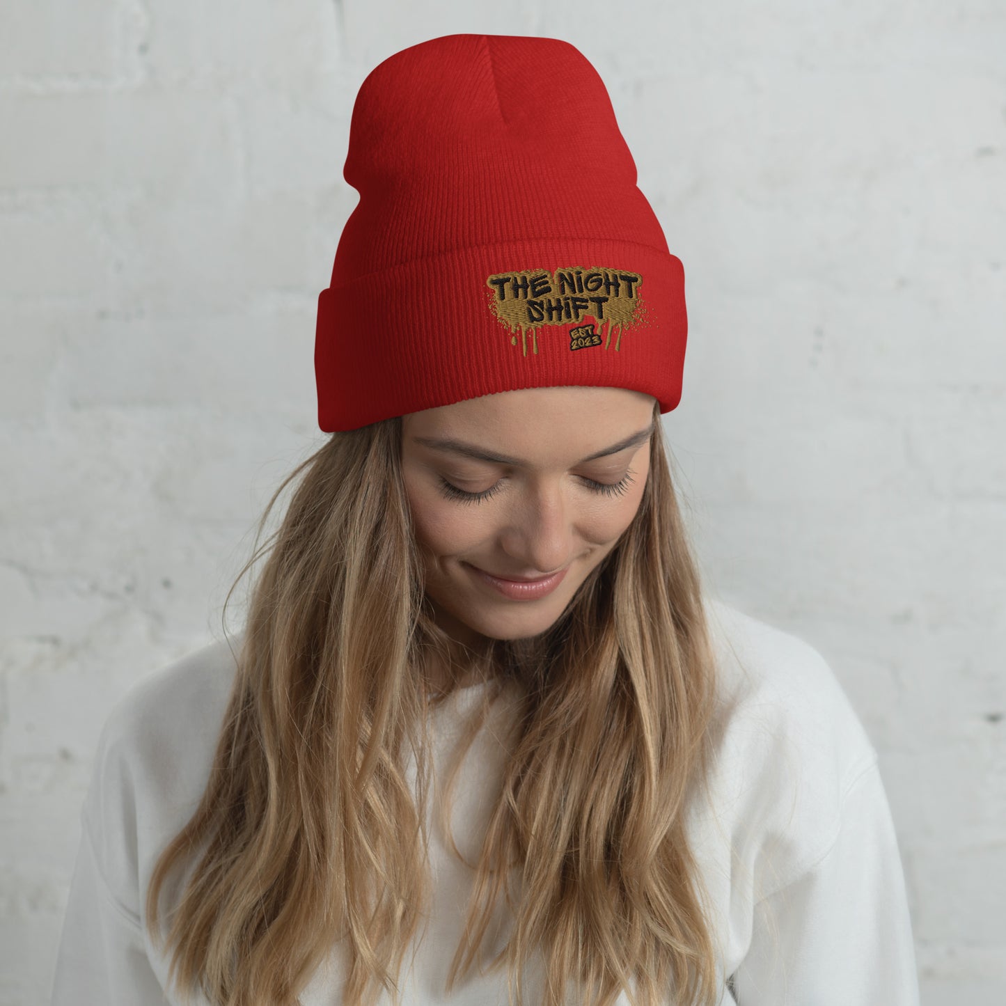 The Night Shift-Embroidered Cuffed Beanie Red The Night Shift Performance Street Gear by The Night Shift Automotive Apparel
